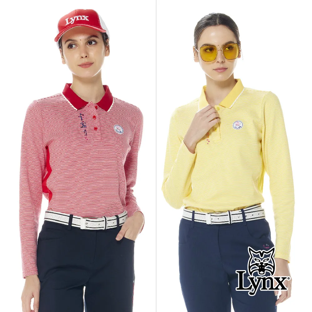 【Lynx Golf】女款純棉雙絲光經典英倫菱格紋路Lynx繡花長袖POLO衫(二色) 歷史價格詳細信息
