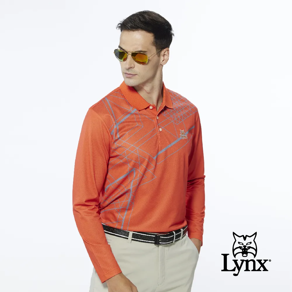 【Lynx Golf】男款吸濕排汗流線感跳色印花長袖立領POLO衫/高爾夫球衫-白色 歷史價格詳細信息