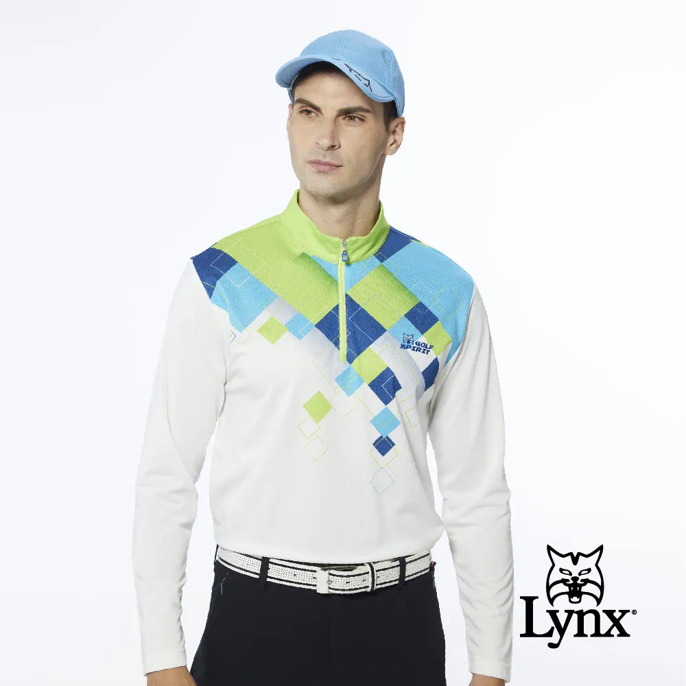 【Lynx Golf】男款吸濕排汗網眼材質線條設計山貓繡花長袖POLO衫(二色) 歷史價格詳細信息