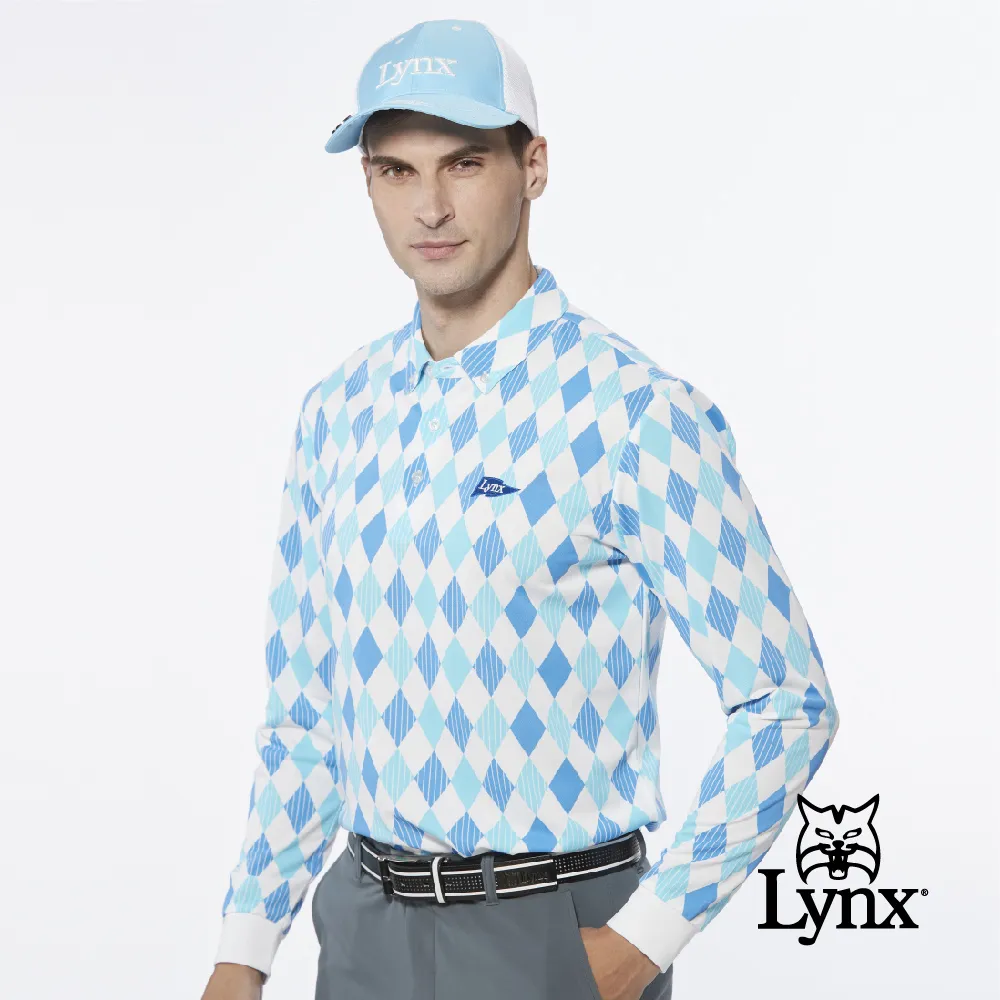 【Lynx Golf】男款吸濕排汗滿版流線造型後背剪接LOGO織帶長袖立領POLO衫(三色) 歷史價格詳細信息