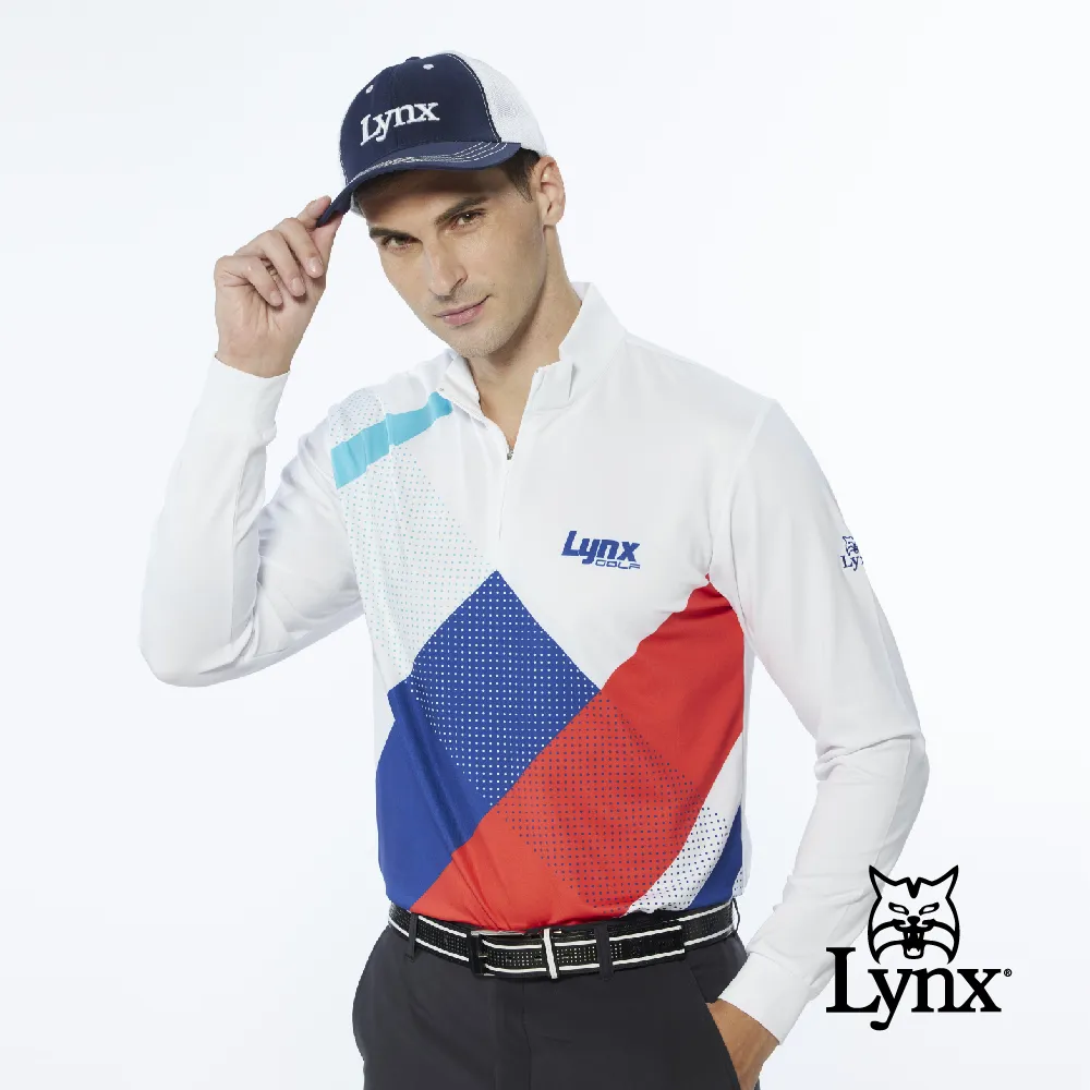 【Lynx Golf】男款吸濕排汗涼感合身版水波紋組織布滿版印花短袖立領POLO衫/高爾夫球衫(二色) 歷史價格詳細信息