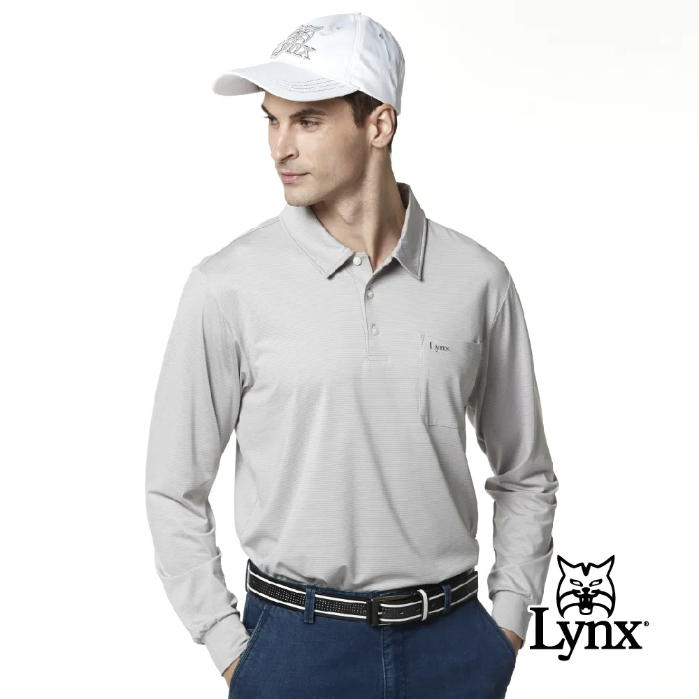 【Lynx Golf】男款吸濕排汗厚款極簡風線條印花長袖立領POLO衫(二色) 歷史價格詳細信息