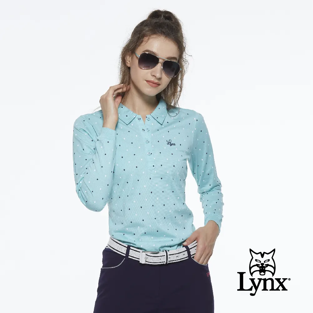 【Lynx Golf】女款純棉雙絲光經典英倫菱格紋路Lynx繡花長袖POLO衫(二色) 歷史價格詳細信息