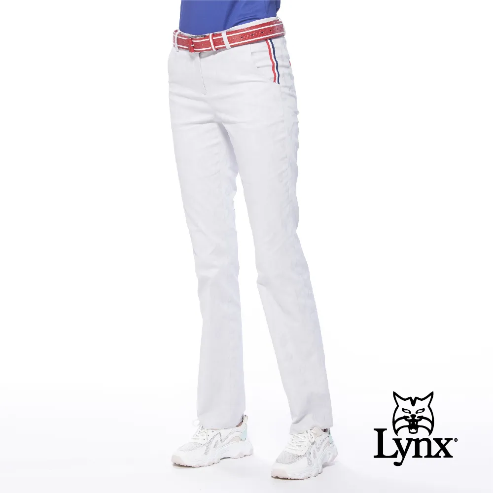 【Lynx Golf】女款彈性舒適布料夜光織帶設計膠印設計拉鍊口袋窄管九分褲(二色) 歷史價格詳細信息