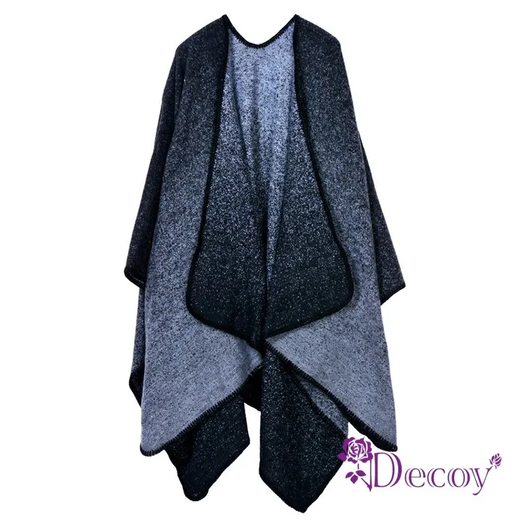 【Decoy】流沙漸變＊流蘇加大保暖斗篷式披肩/黑灰 歷史價格詳細信息