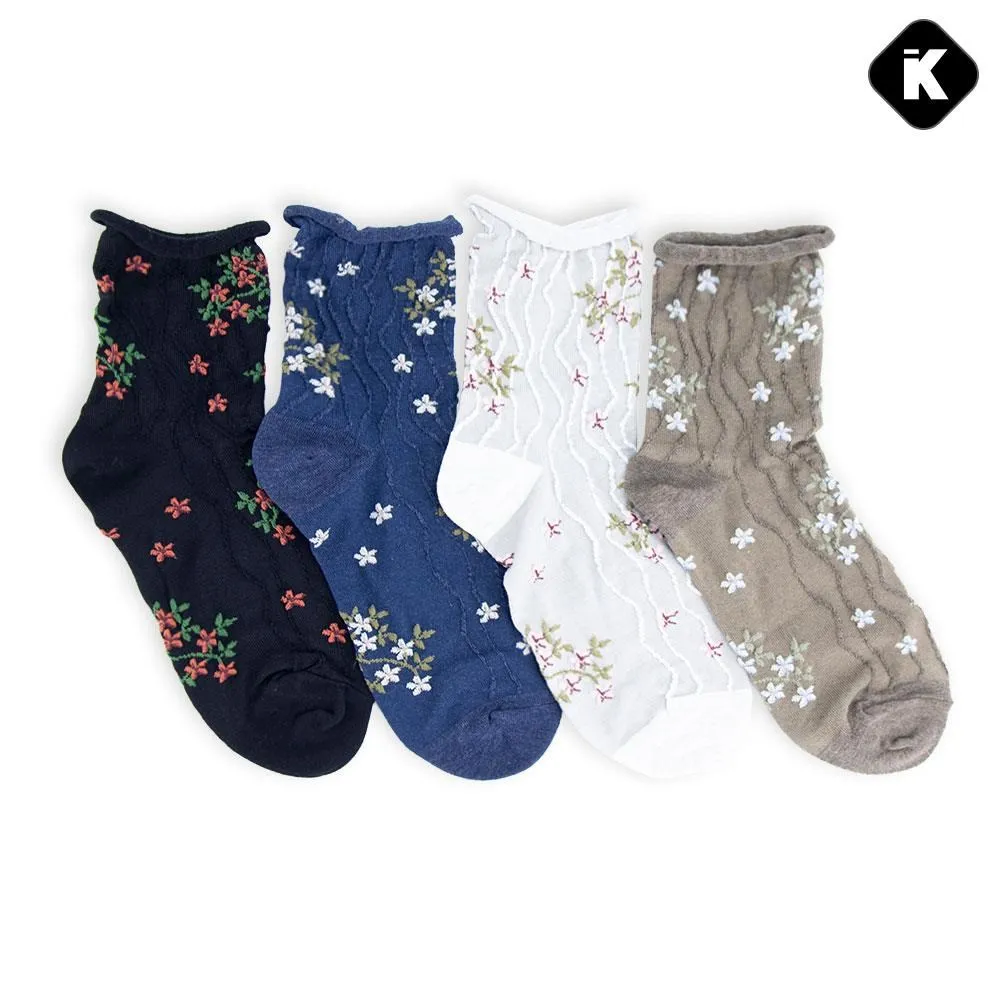 韓國襪子 捲邊碎花中筒襪 歷史價格詳細信息