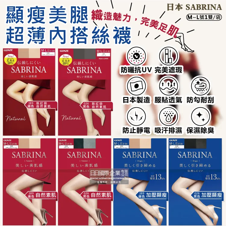 日本GUNZE SABRINA-美腿絲襪ML號加壓顯瘦(新藍袋)026黑色1雙/袋 歷史價格詳細信息