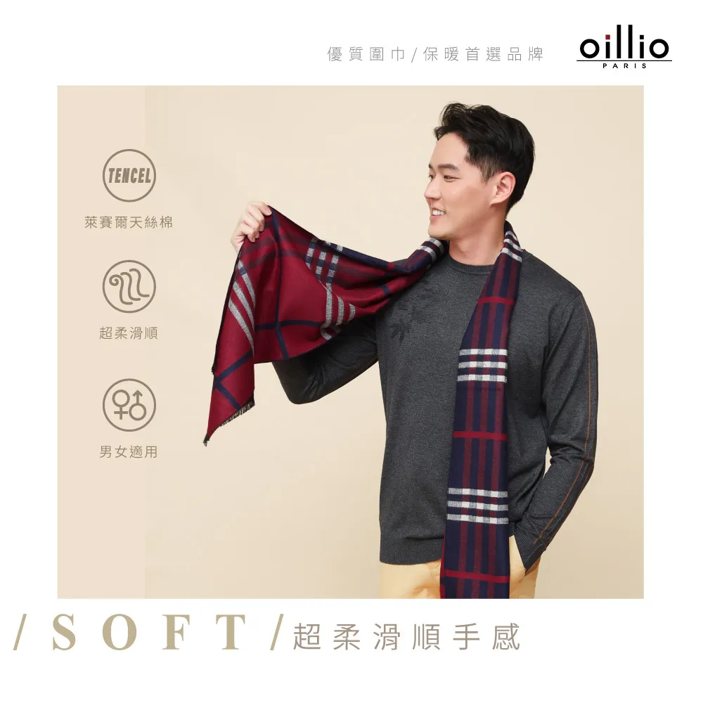 oillio歐洲貴族 頂級超柔天絲棉圍巾 絲滑保暖觸感 藍色灰色格 中性圍巾 雙面穿搭 178cm*31.5cm 歷史價格詳細信息