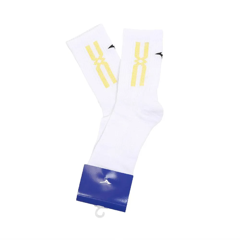 Mizuno 美津濃 襪子 Crew Socks 男款 白 黃 高筒 運動襪 長襪 包覆 單雙入 32TXA608-19 歷史價格詳細信息
