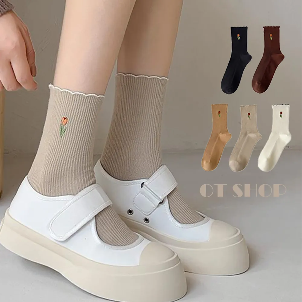 女款花朵刺繡透膚玻璃中筒襪M1203 歷史價格詳細信息