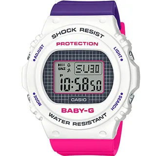 【CASIO】BABY-G 復古格紋圓框撞色電子錶-白X桃紅X亮紫(BGD-570THB-7) 歷史價格詳細信息