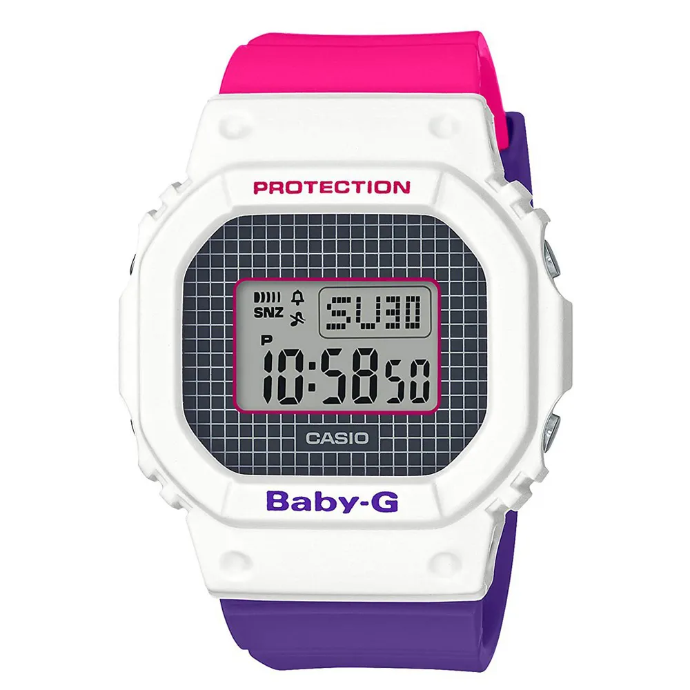 【CASIO】BABY-G 復古格紋圓框撞色電子錶-白X桃紅X亮紫(BGD-570THB-7) 歷史價格詳細信息