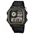 CASIO / AE-1200WHB-1B / 卡西歐 軍事風格 世界時間 防水100米 電子液晶 帆布手錶 軍綠色x黑 40mm 歷史價格詳細信息
