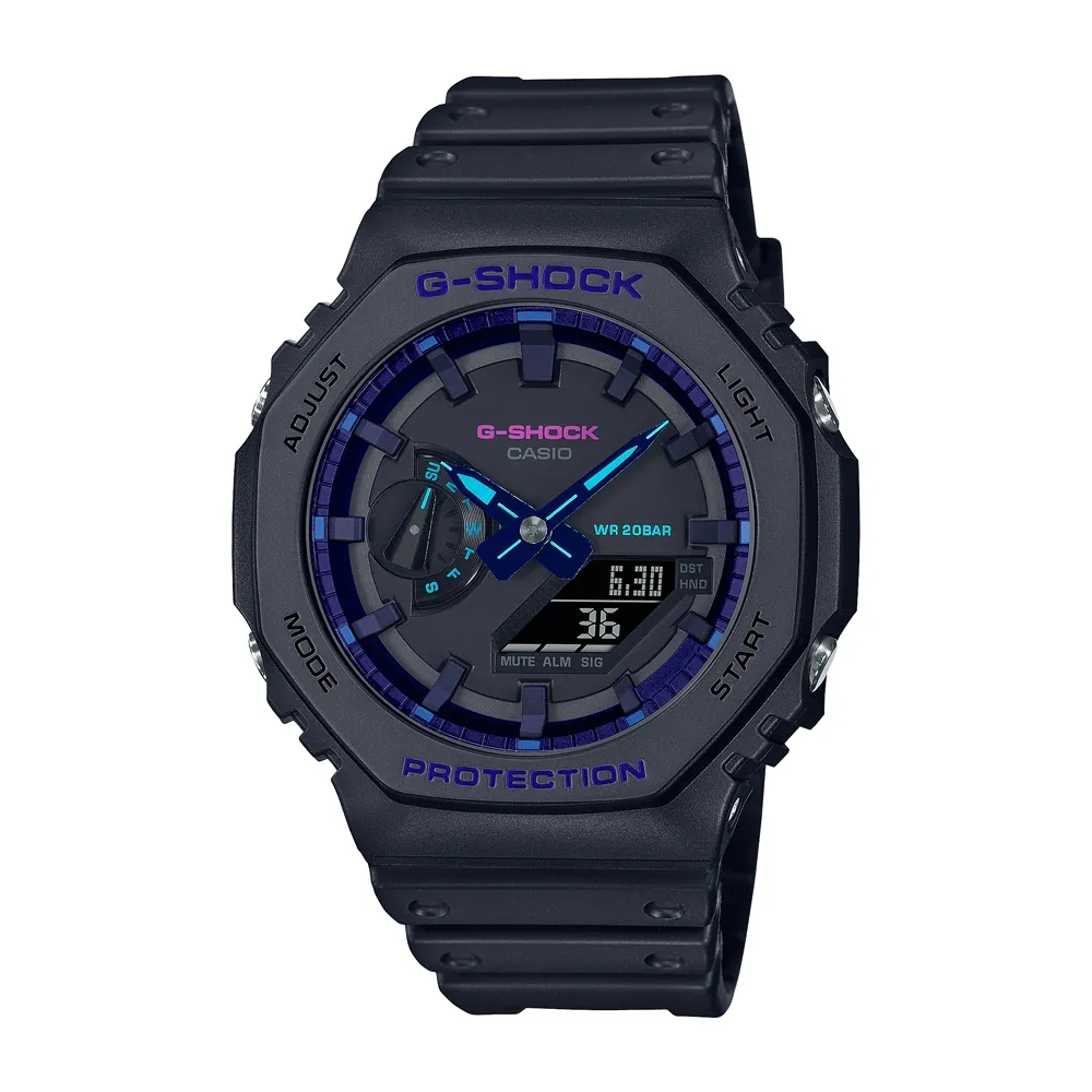 G-SHOCK CASIO / GA-2100VB-1A / 卡西歐 八角型 霓虹元素 雙顯 防水 橡膠手錶 黑色 45mm 歷史價格詳細信息
