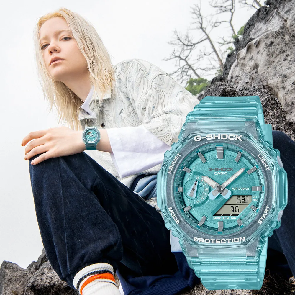 CASIO 卡西歐 G-SHOCK 女錶 八角農家橡樹 半透明雙顯手錶-透黑(GMA-S2100SK-1A) 歷史價格詳細信息