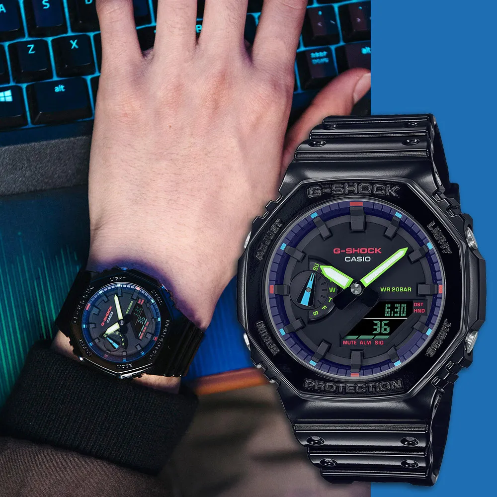 【CASIO】卡西歐 G-SHOCK 虛擬彩虹系列 GA-100RGB-1A 兩百米防水 雙顯運動電子錶 亮面黑/炫彩 歷史價格詳細信息