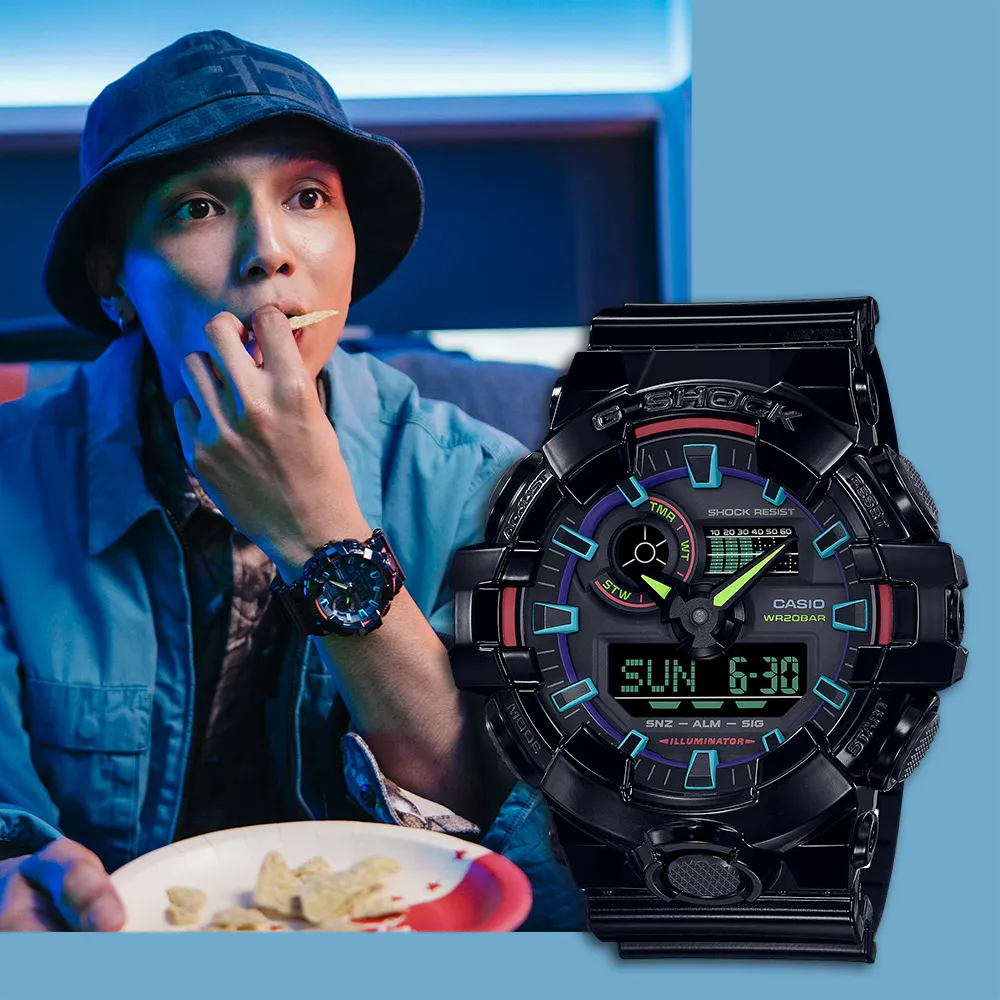 【CASIO】卡西歐 G-SHOCK 虛擬彩虹系列 GA-100RGB-1A 兩百米防水 雙顯運動電子錶 亮面黑/炫彩 歷史價格詳細信息