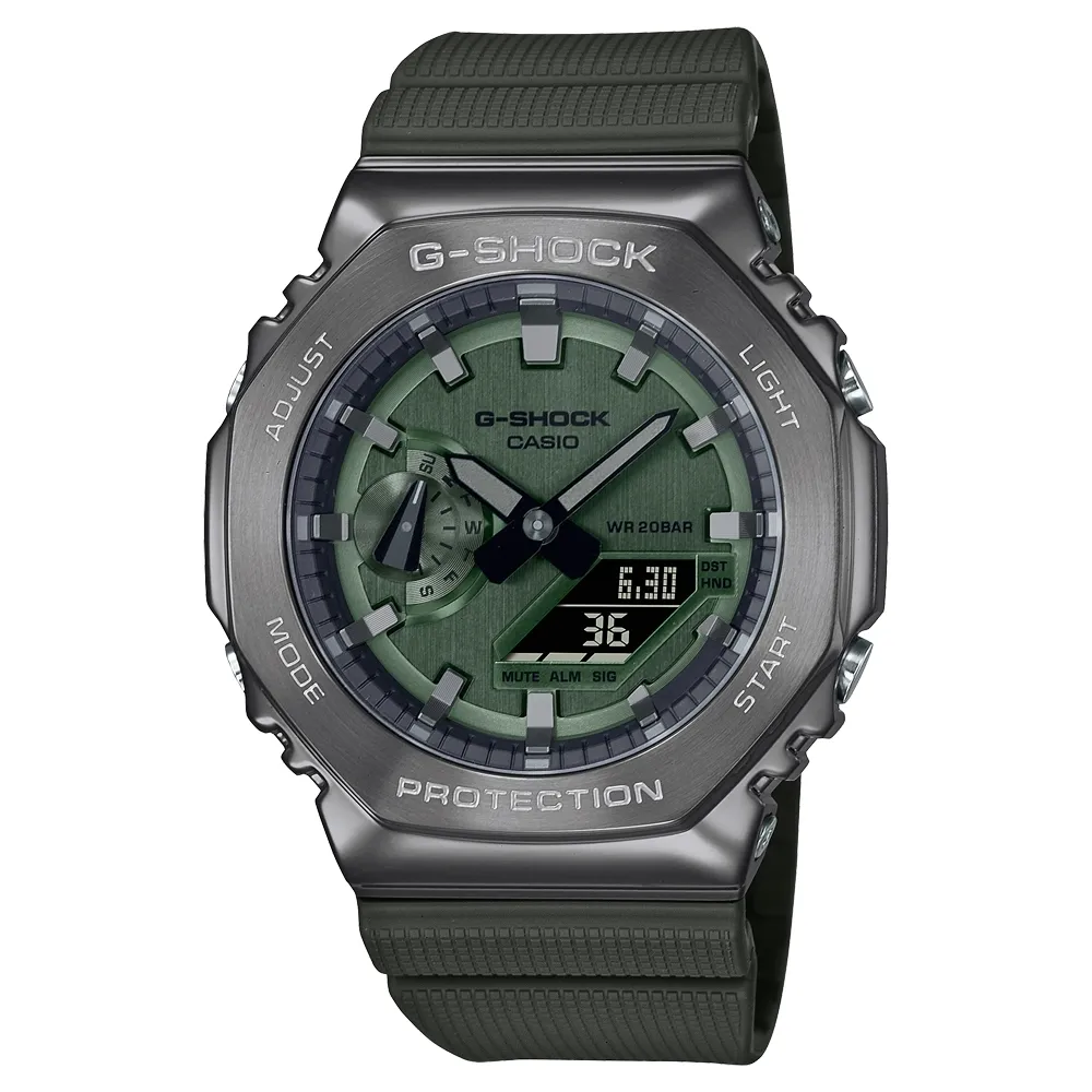 G-SHOCK CASIO / GM-2100CB-3A / 卡西歐 軍事風格 八角金屬 帆布手錶 黑x灰框x軍綠 45mm 歷史價格詳細信息