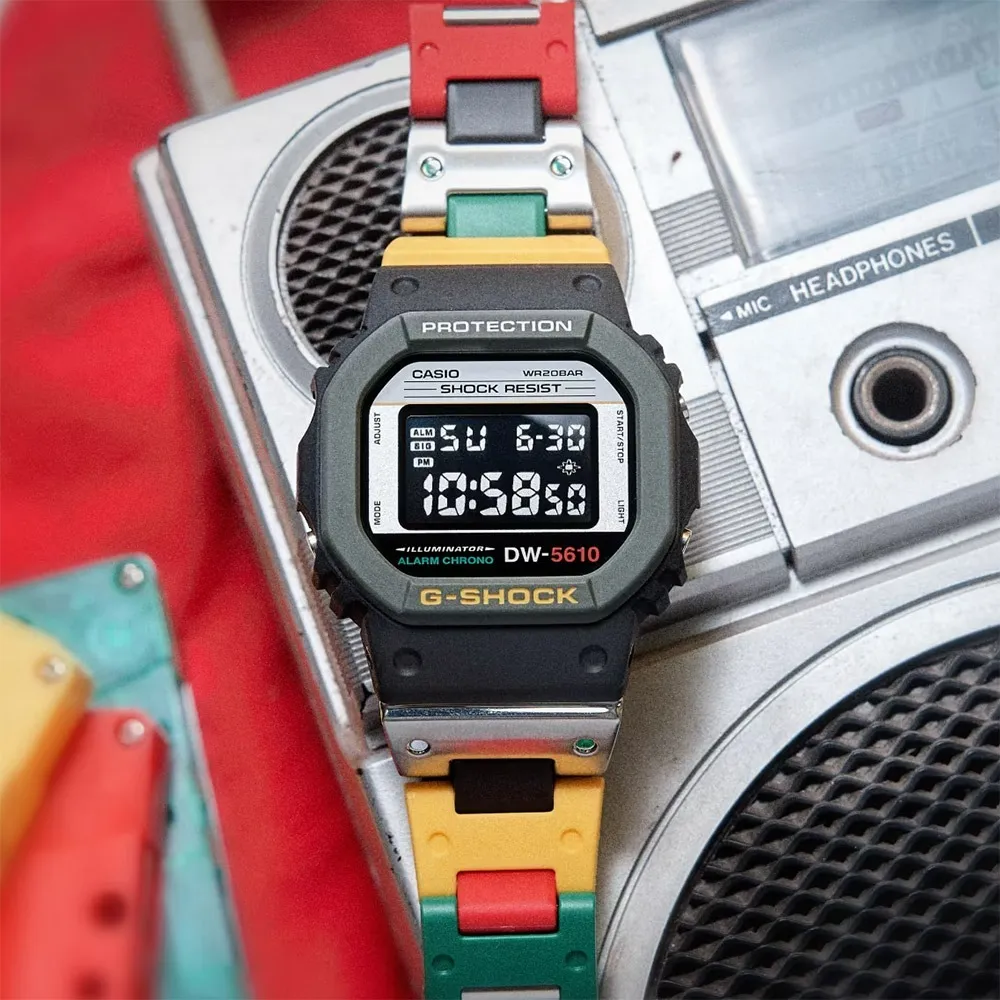 【CASIO 卡西歐】G-SHOCK 錄音帶繽紛標籤方形時尚潮流電子錶 黑綠 GA-100MT-1A3_51.2mm 歷史價格詳細信息