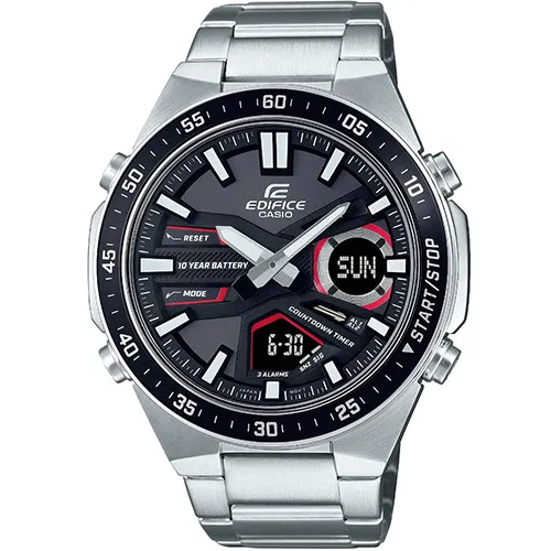 EDIFICE CASIO/EFV-C110DC-1A/卡西歐 世界時間 十年電力 雙顯 防水100米 不鏽鋼手錶 鍍黑 47mm 歷史價格詳細信息