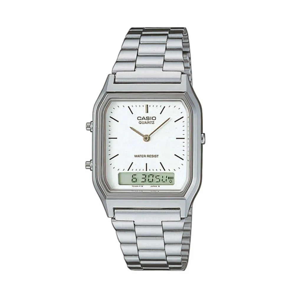 【CASIO】AQ-230A-1D 復古造型電子+指針雙顯錶/經典百搭/男女通用款/30mm/銀/公司貨【第一鐘錶】 歷史價格詳細信息