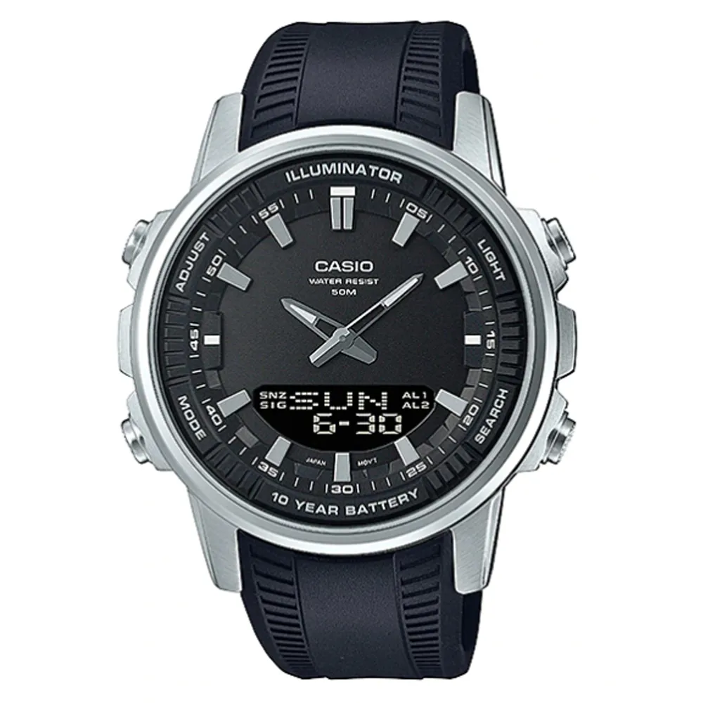 CASIO / AMW-880D-1AV / 卡西歐 運動潮流 雙顯 世界時間 計時碼錶 不鏽鋼手錶 黑色 47mm 歷史價格詳細信息
