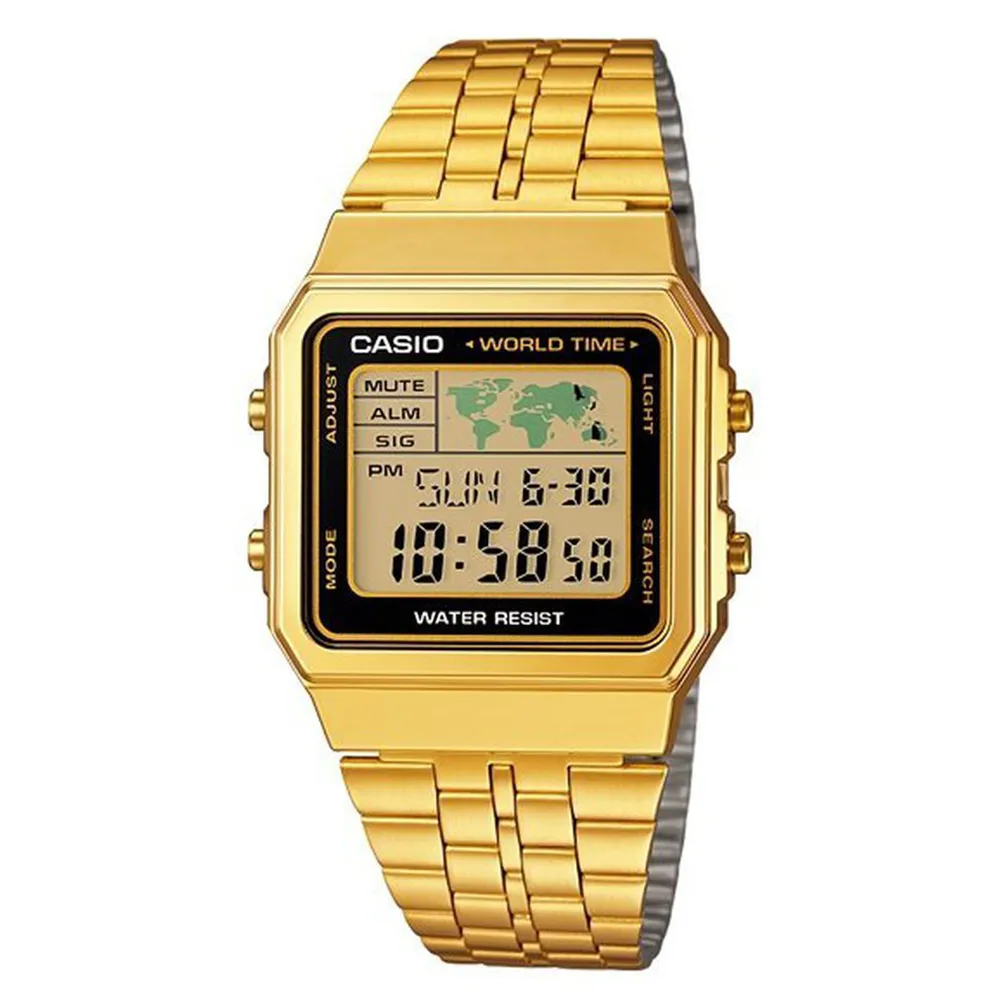 【CASIO】A500WGA-9 復古造型電子錶/全球地圖世界時間/百搭/男女通用款/34mm/金/公司貨【第一鐘錶】 歷史價格詳細信息