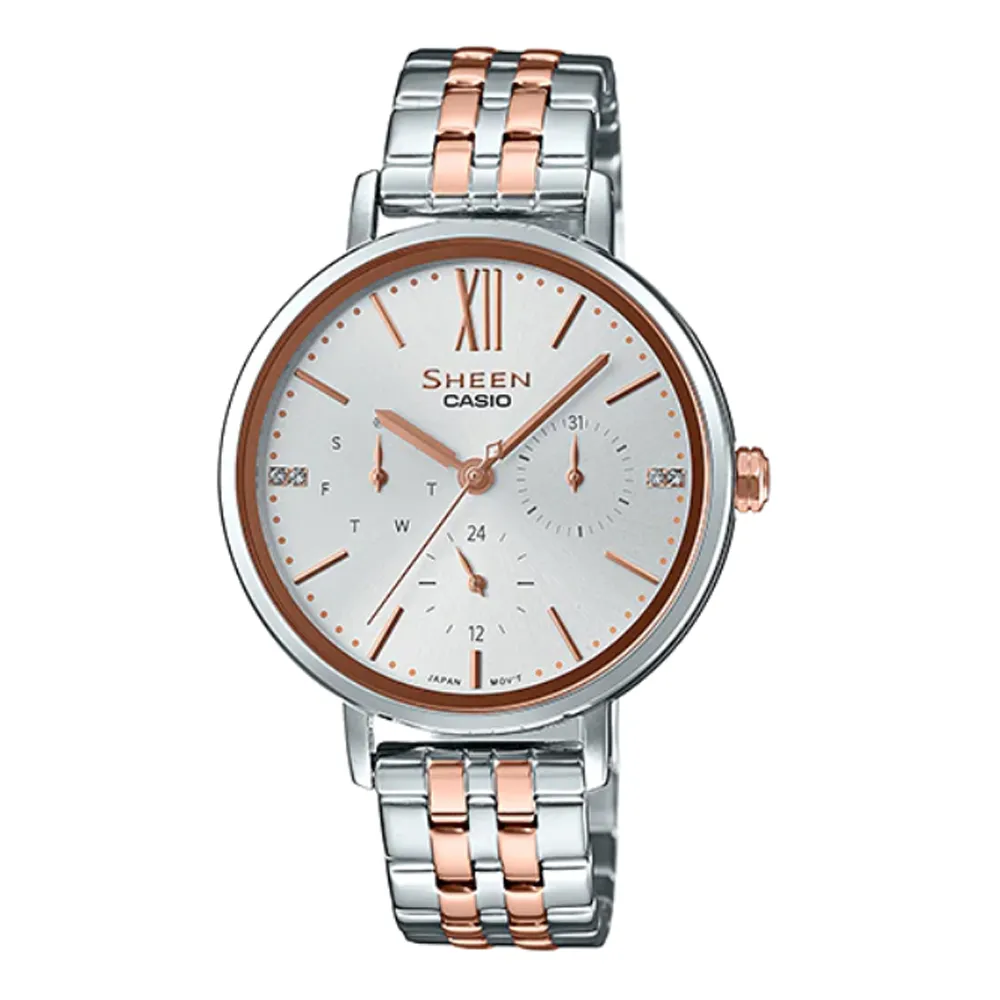 【CASIO 】SHEEN 三針一眼玫瑰金不鏽鋼腕錶-粉(SHE-3046PG-4A) 歷史價格詳細信息