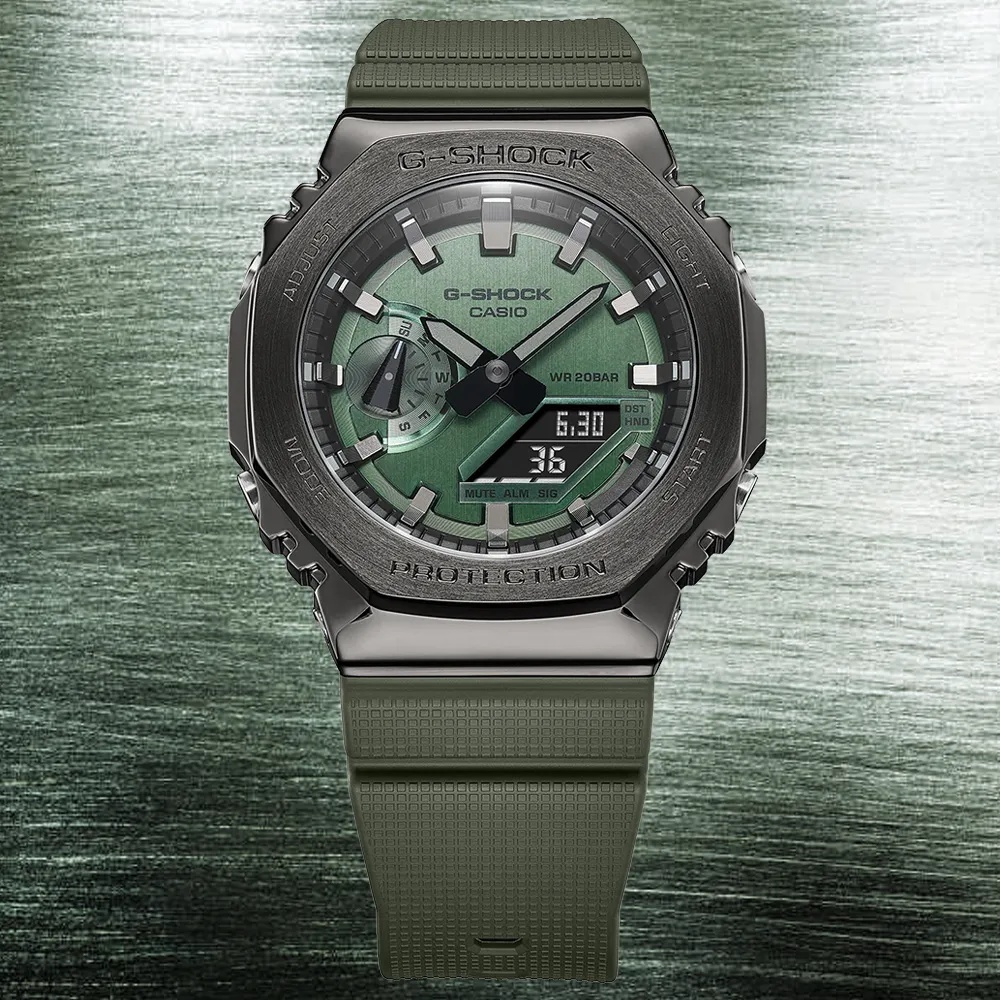 G-SHOCK CASIO / GM-2100CB-3A / 卡西歐 軍事風格 八角金屬 帆布手錶 黑x灰框x軍綠 45mm 歷史價格詳細信息