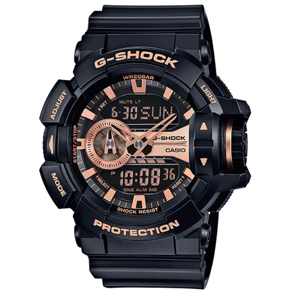 【G-SHOCK】GA-400GB-1A9 雙顯金屬光澤系列/52mm/黑x金【第一鐘錶眼鏡】 歷史價格詳細信息