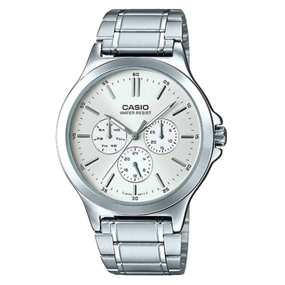 【CASIO】簡潔三針三眼男士不鏽鋼腕錶-黑(MTP-V300D-1A) 歷史價格詳細信息
