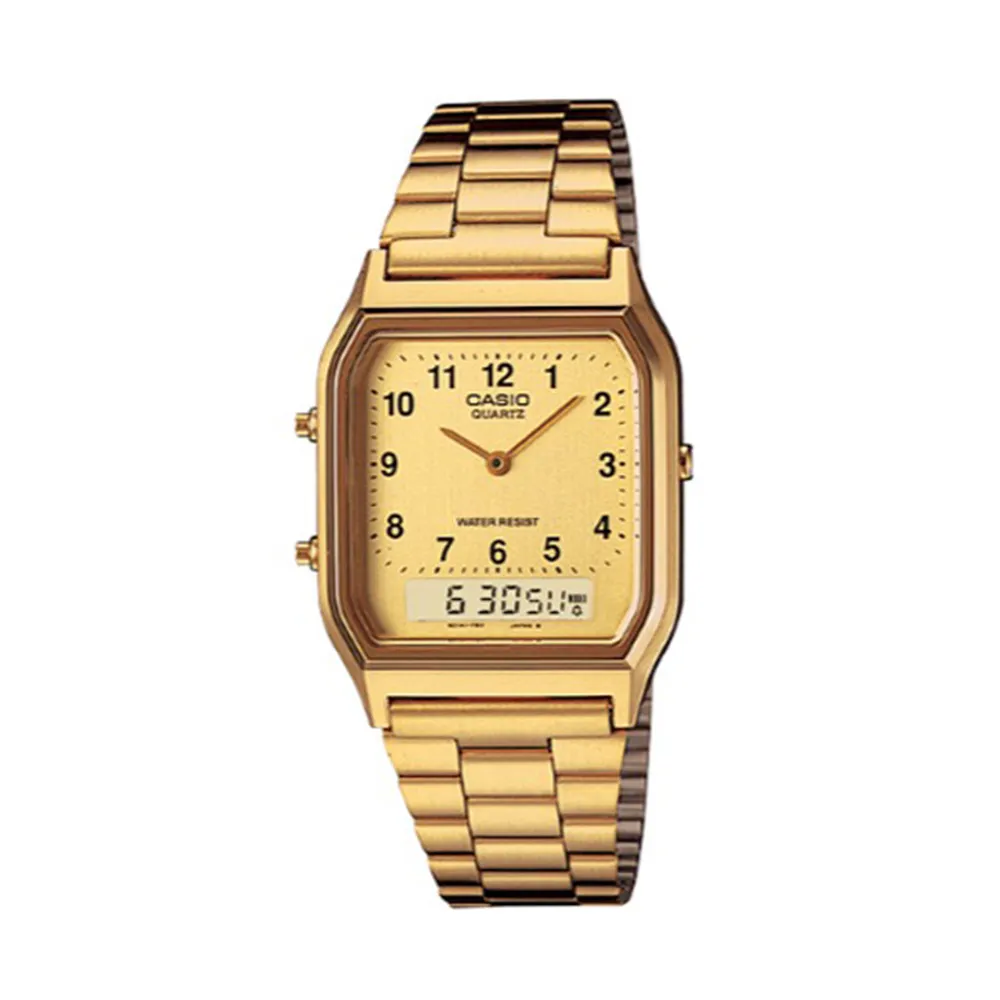 【CASIO】金色時尚熟男指針錶-數字白面(AQ-230A-7B) 歷史價格詳細信息