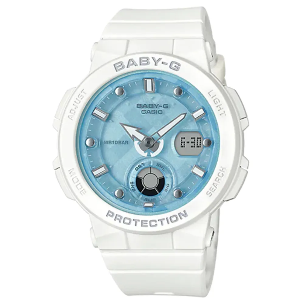 【CASIO】BABY-G 夏天女孩陽光休閒錶-藍x白框(BGA-250-7A3) 歷史價格詳細信息