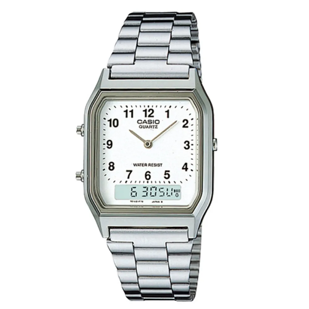 【CASIO】AQ-230A-1D 復古造型電子+指針雙顯錶/經典百搭/男女通用款/30mm/銀/公司貨【第一鐘錶】 歷史價格詳細信息