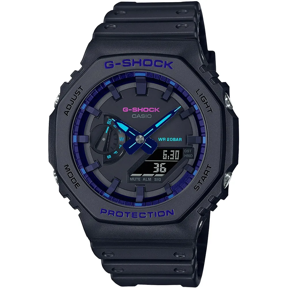 G-SHOCK CASIO / GA-2100VB-1A / 卡西歐 八角型 霓虹元素 雙顯 防水 橡膠手錶 黑色 45mm 歷史價格詳細信息