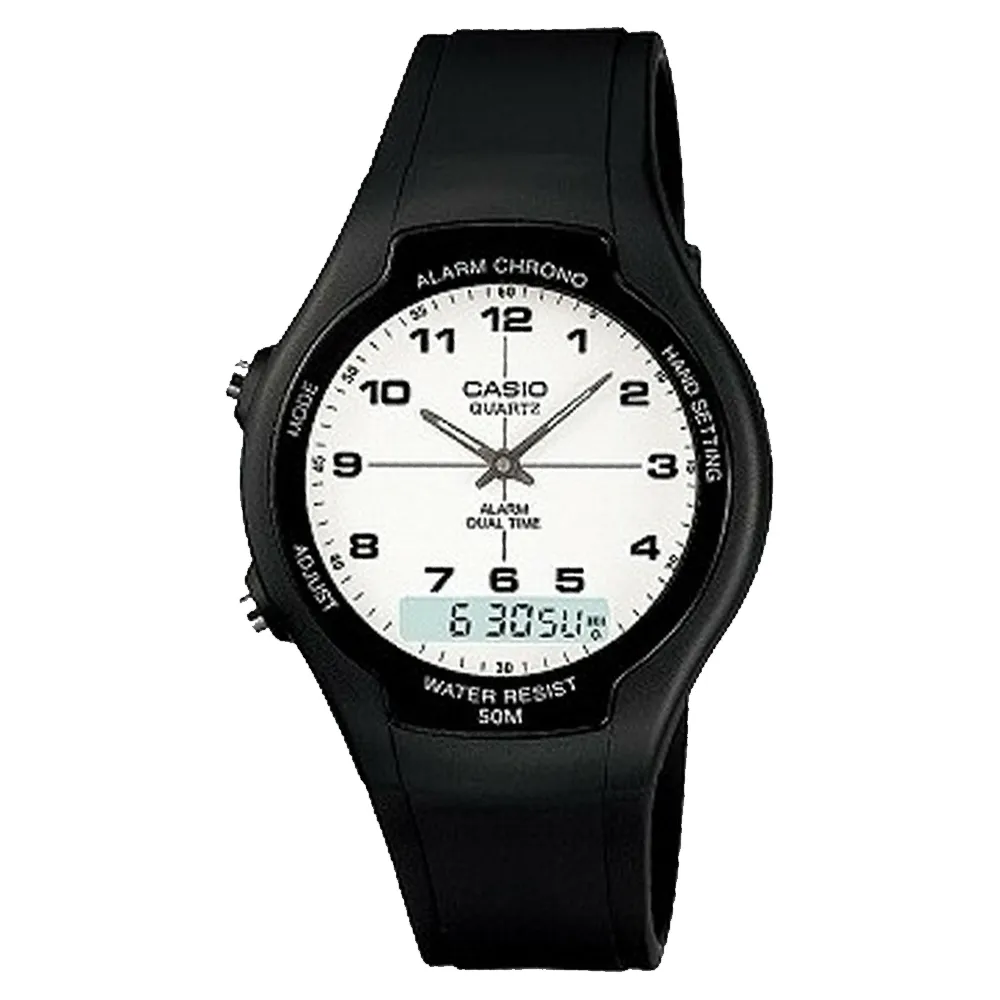 CASIO / AW-90H-2B / 卡西歐 復古簡約 數位指針雙顯 兩地時間 計時碼錶 鬧鈴 橡膠手錶 藍x黑 38mm 歷史價格詳細信息