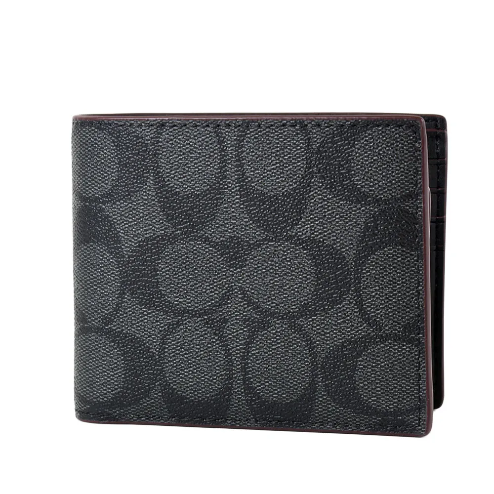 COACH 緹花LOGO滾色邊防刮皮革拉鍊長夾-深灰色 歷史價格詳細信息