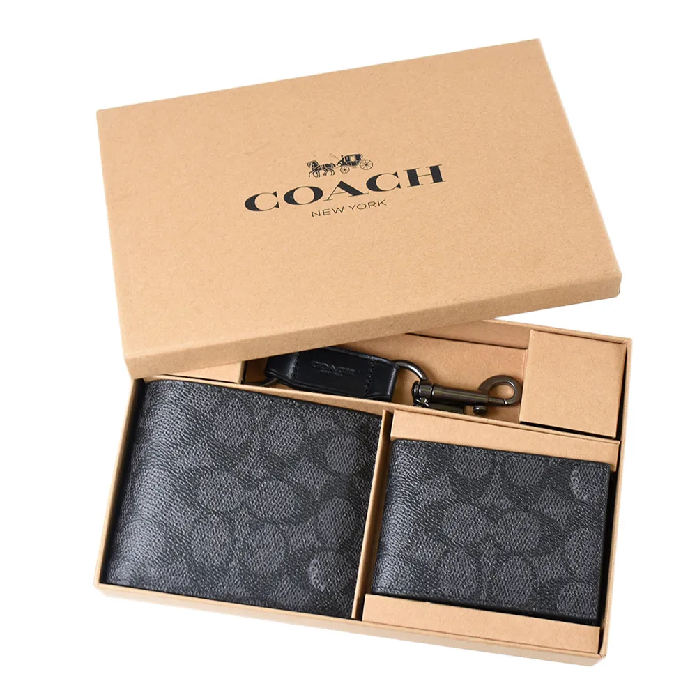 COACH 男款 緹花LOGO防刮證件/鈔票夾-灰黑色 歷史價格詳細信息