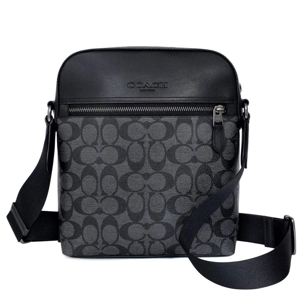 COACH 灰黑壓印標防水帆布真皮翻蓋斜背包 歷史價格詳細信息