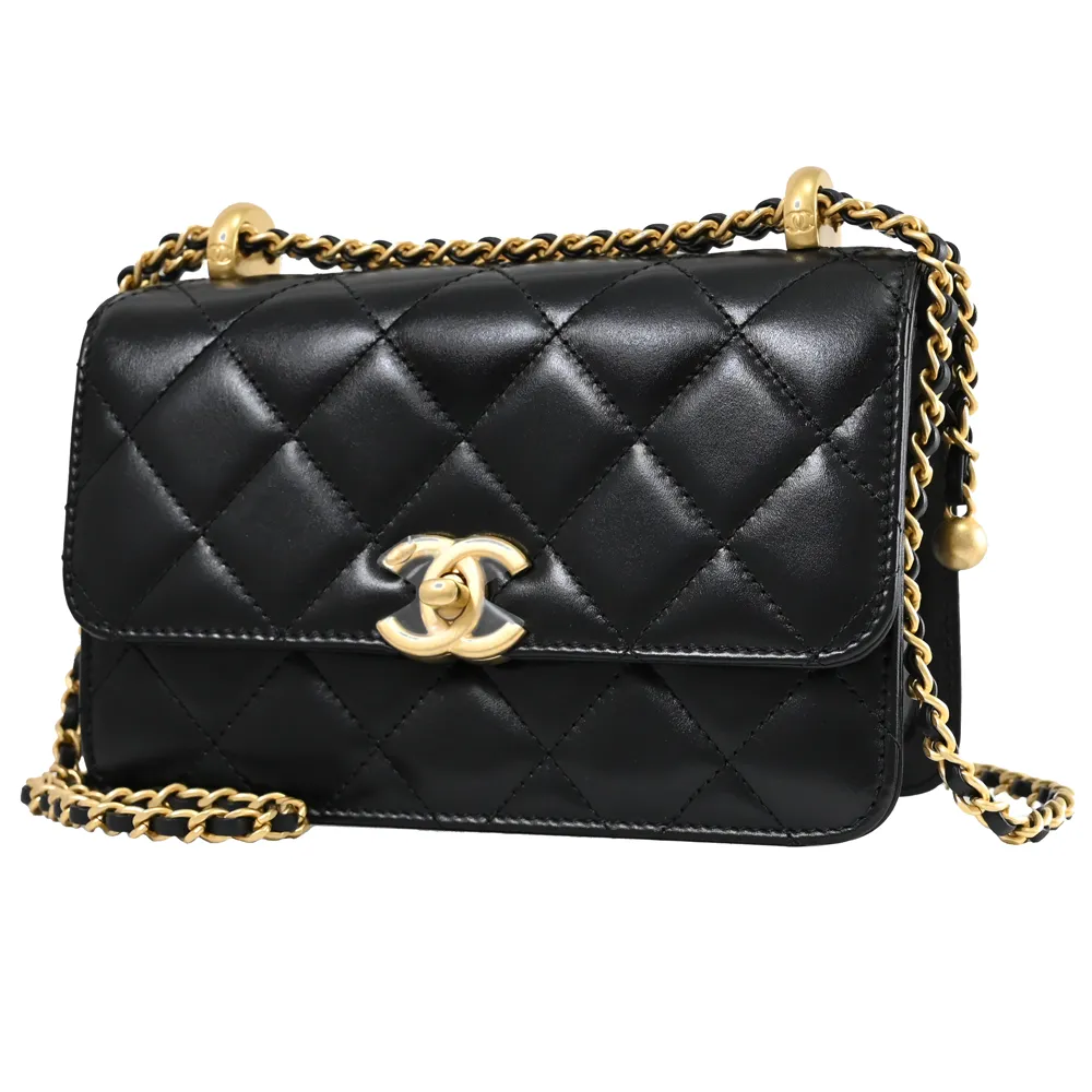 CHANEL Mini Flap Bag經典菱格紋小羊皮金釦鏈帶翻蓋斜背包(白色) 歷史價格詳細信息