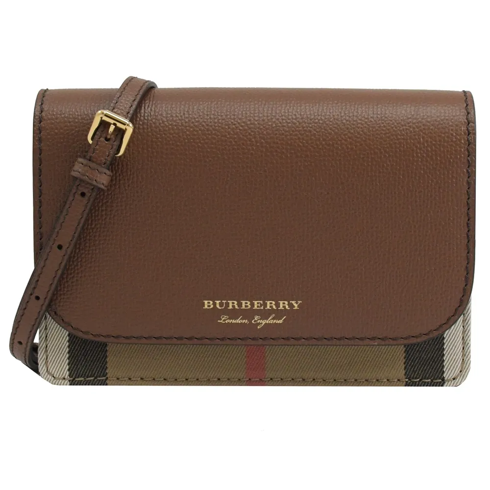 BURBERRY Hampshire 新款格紋帆布拼皮革手拿/斜背包(酒紅色) 80463181 歷史價格詳細信息
