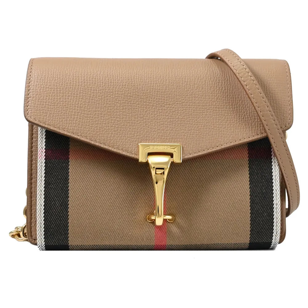BURBERRY Macken House 格紋拼皮革小款斜背包(黑色) 80803211 歷史價格詳細信息