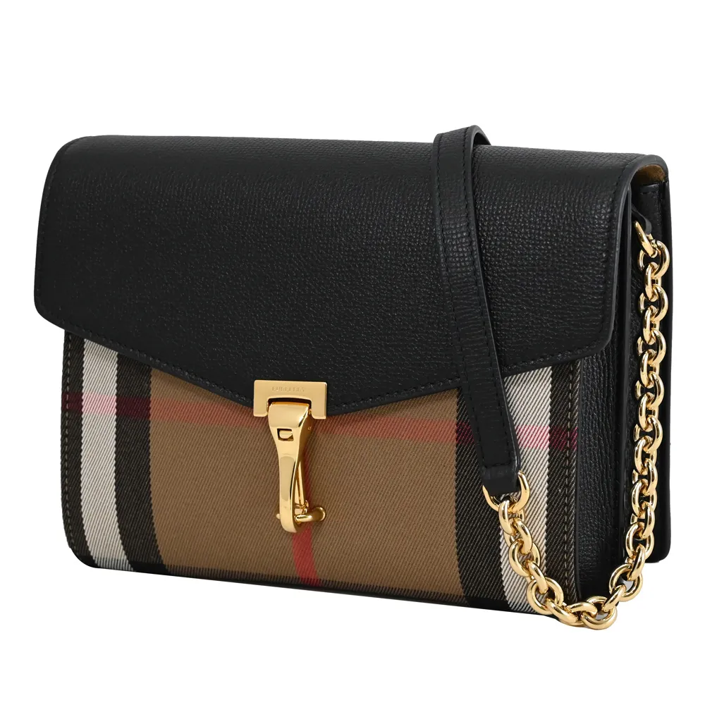 BURBERRY Macken House 格紋拼皮革小款斜背包(黑色) 80803211 歷史價格詳細信息