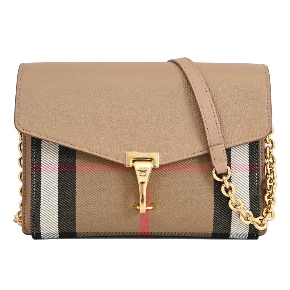 BURBERRY Macken House 格紋拼皮革小款斜背包(黑色) 80803211 歷史價格詳細信息