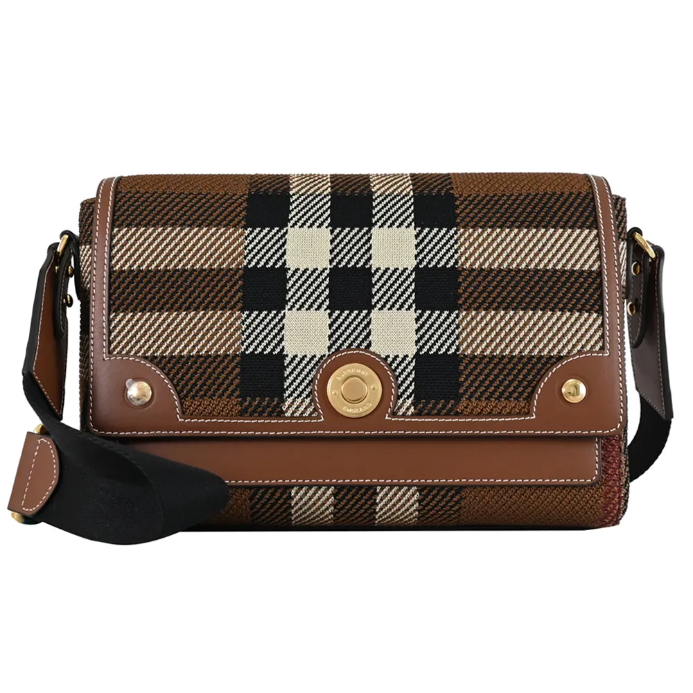 Burberry 80491481 Horseferry 格紋帆布飾邊斜背包 暗樺木棕色 歷史價格詳細信息