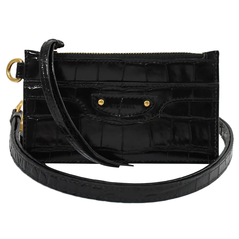 BALENCIAGA 巴黎世家 Neo Classic 黑釦鉚釘荔紋牛皮釦式短夾(黑色) 歷史價格詳細信息