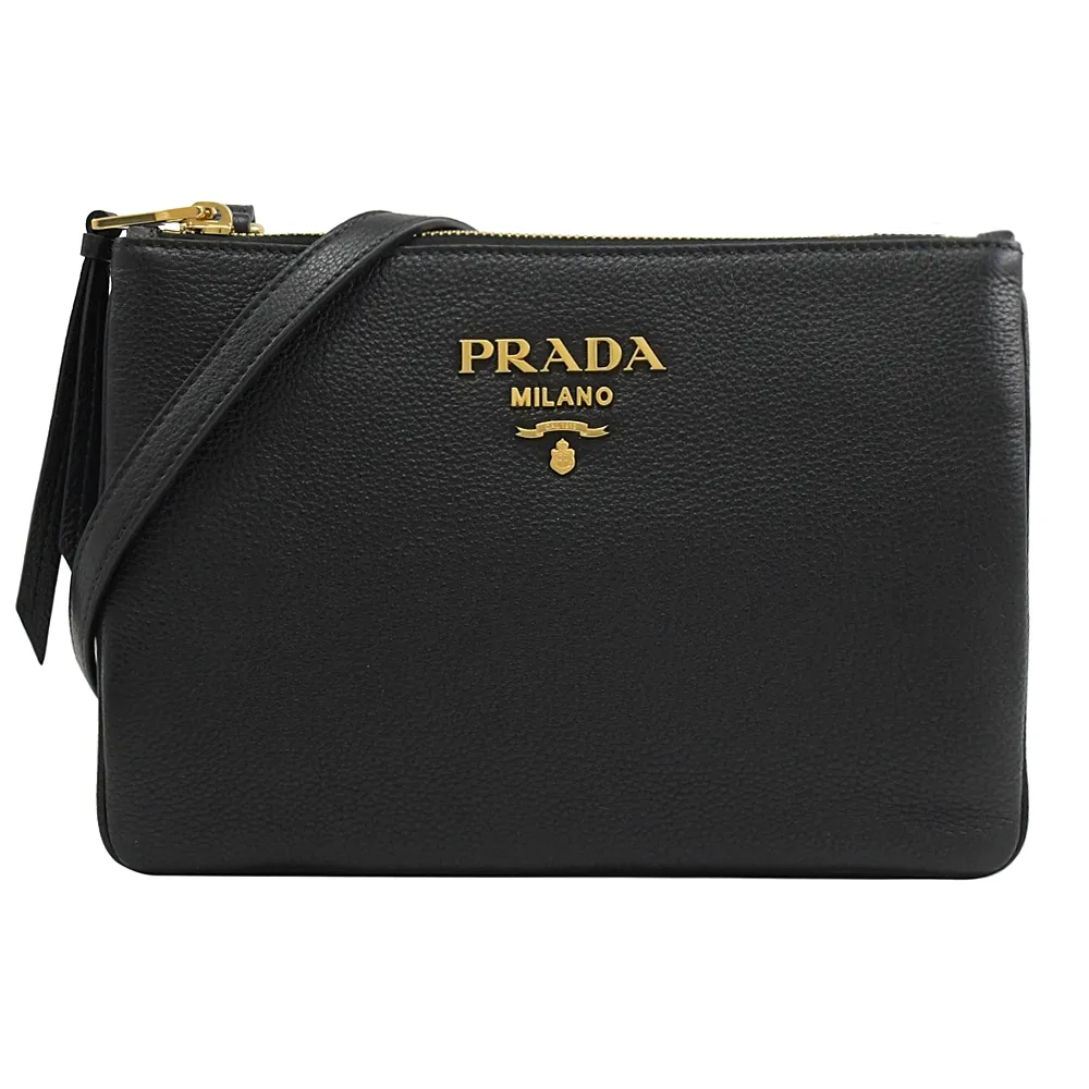 PRADA 黑斜紋皮革側邊三角標誌翻蓋斜背包 歷史價格詳細信息