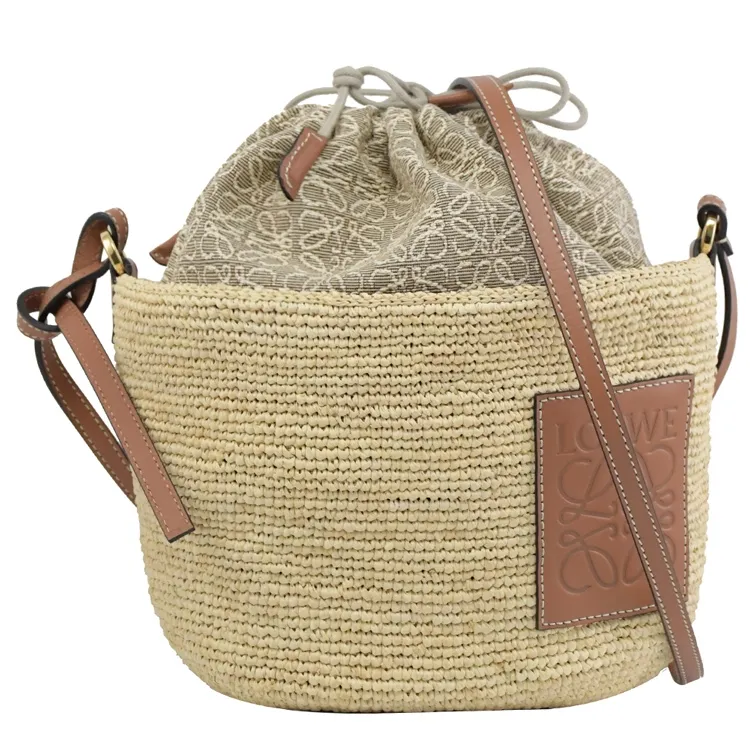 LOEWE BASKET 經典皮飾花紋LOGO草編手提肩背包.橘邊 歷史價格詳細信息