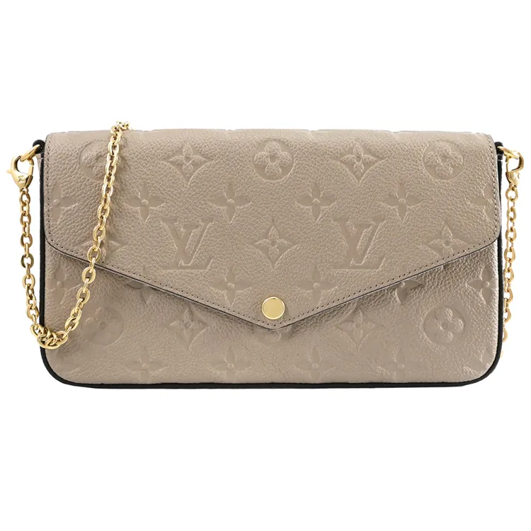 Louis Vuitton Pochette Felicie系列 經典LOGO牛皮壓紋鍊帶斜背包(附卡夾/卡其) 歷史價格詳細信息