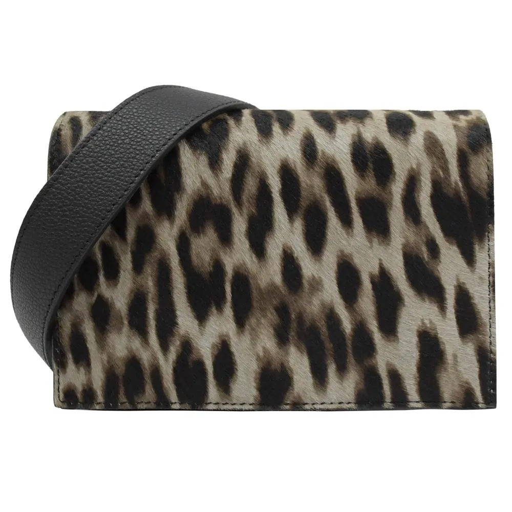 TODS 豹紋印花馬毛拼接小牛皮斜背相機包.黑 歷史價格詳細信息